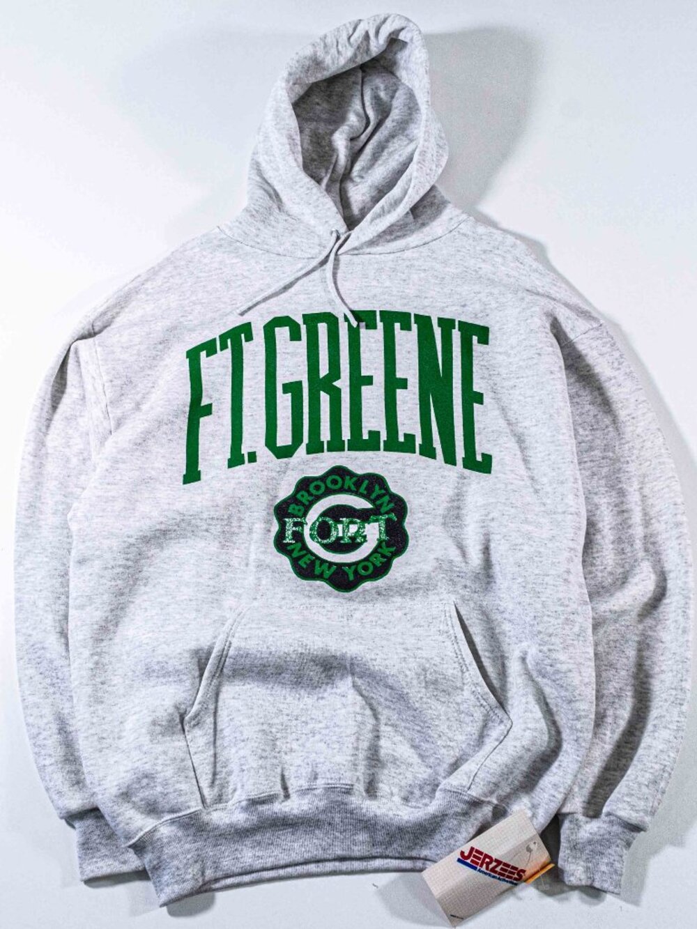 Vintage Fort Greene Brooklyn Crest Hoodie XL 90s Jerzees Sweatshirt NY Grey VTG